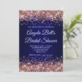 Rose Gold Glitter Navy Blue Ombre Bridal Shower Kaart (Staand voorkant)
