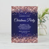 Rose Gold Glitter Navy Blue Ombre Christmas Party Kaart (Staand voorkant)