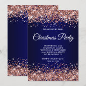 Rose Gold Glitter Navy Blue Ombre Christmas Party Kaart (Voorkant / Achterkant)
