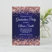 Rose Gold Glitter Navy Blue Ombre Graduation Party Kaart (Staand voorkant)
