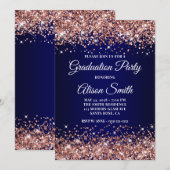 Rose Gold Glitter Navy Blue Ombre Graduation Party Kaart (Voorkant / Achterkant)