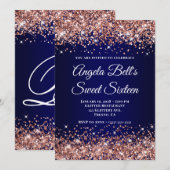 Rose Gold Glitter Navy Blue Ombre Sweet Sixteen Kaart (Voorkant / Achterkant)