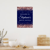 Rose Gold Glitter Navy Bridal Shower Welcome Poster (Keuken)