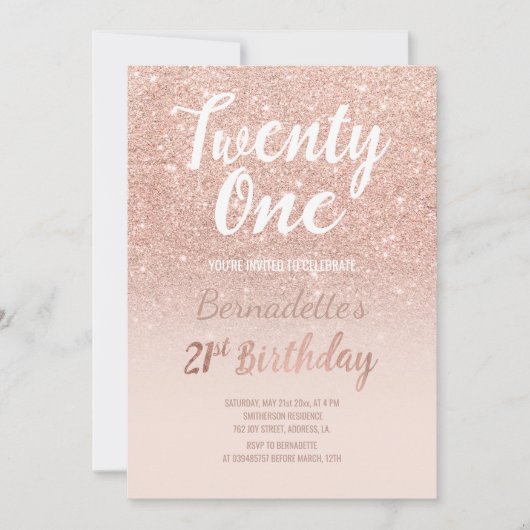 Rose gold glitter ombre script chic 21st Birthday Kaart (Voorkant)