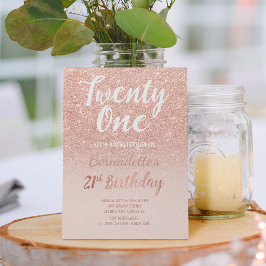 Rose gold glitter ombre script chic 21st Birthday Kaart