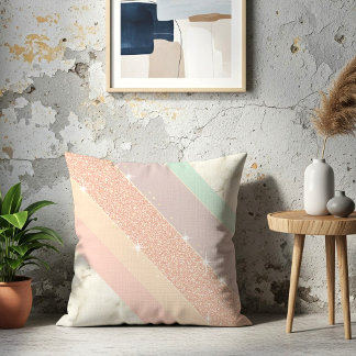 Rose Gold Glitter Pastel Marble Diagonal Stripes Kussen