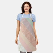 Rose Gold Glitter Pastel Marble Diagonal Stripes Schort (Gedragen)