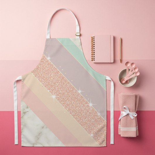 Rose Gold Glitter Pastel Marble Diagonal Stripes Schort