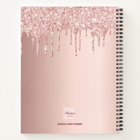 Rose gold glitter pink monogram script diary notitieboek (Achterkant)