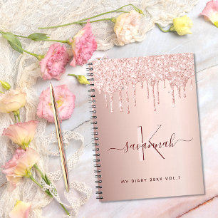 Rose gold glitter pink monogram script diary notitieboek