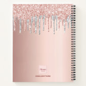 Rose gold glitter pink silver monogram diary notitieboek (Achterkant)