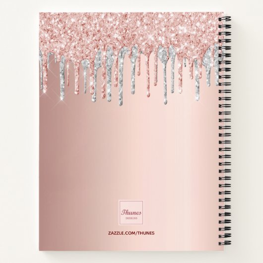 Rose gold glitter pink silver monogram diary notitieboek (Achterkant)