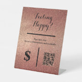 Rose Gold Glitter QR Code Event Bartenter Reclamebord Met Voetstuk (Voorkant)