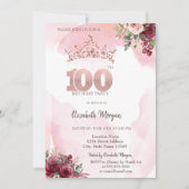 Rose Gold Glitter Roses Crown 100th Birthday Kaart (Voorkant)