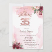 Rose Gold Glitter Roses Crown 35th Birthday Kaart (Voorkant)
