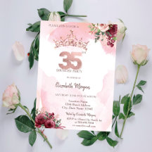  Rose Gold Glitter Roses Crown 35th Birthday 