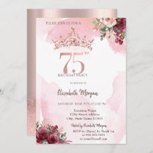  Rose Gold Glitter Roses Crown 75th Birthday 