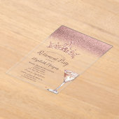 Rose Gold Glitter Tiara Martini Glass Retirement Acryl Uitnodigingen (Laagn)