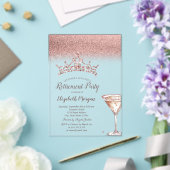 Rose Gold Glitter Tiara Martini Glass Retirement Acryl Uitnodigingen (Insitu (Huwelijk))