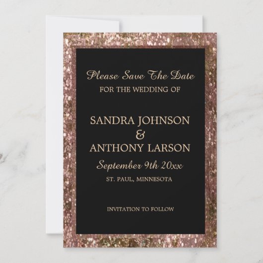 Rose Gold Glitter Wedding Save The Date (Voorkant)