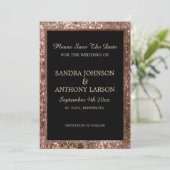Rose Gold Glitter Wedding Save The Date (Staand voorkant)