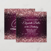 Rose Gold Glitter Wine Dark Ombre 60th Birthday Kaart (Voorkant / Achterkant)
