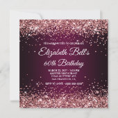 Rose Gold Glitter Wine Dark Ombre 60th Birthday Kaart (Voorkant)