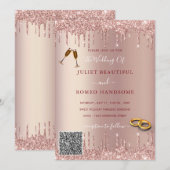 Rose Gold Glitter Your QR Code Wedding Invitation (Voorkant / Achterkant)