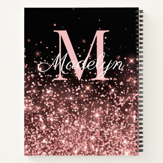 Rose Gold Glitters monogram naam Notitieboek (Achterkant)