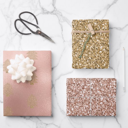 Rose Gold Glitzy Glitter Christmas Tree    Inpakpapier Vel (Voorkant)