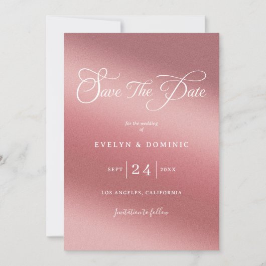 Rose Gold Gradient Elegant Chic Wedding Save The Date (Voorkant)
