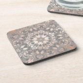 Rose Gold Gray Floral Mandala Bier Onderzetter (Linkerzijde)
