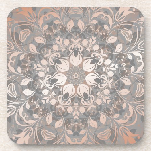 Rose Gold Gray Floral Mandala Bier Onderzetter (Voorkant)