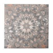 Rose Gold Gray Floral Mandala Tegeltje (Voorkant)