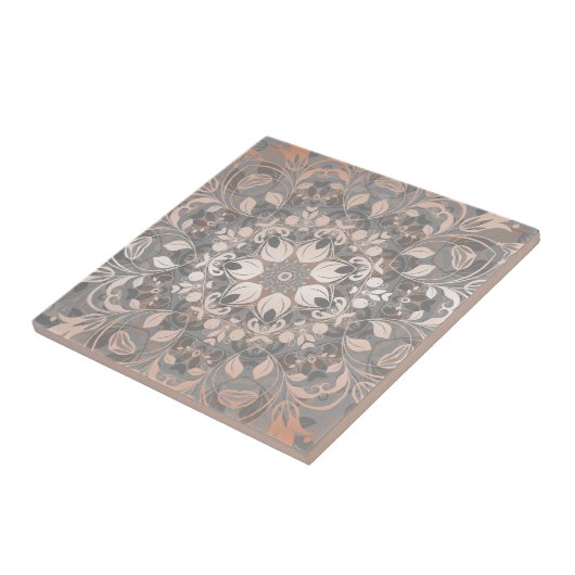 Rose Gold Gray Floral Mandala Tegeltje (Zijkant)