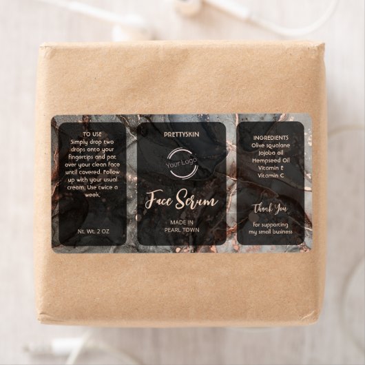Rose Gold Gray Glitter Serum Label (Insitu)