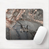 Rose Gold Gray Ink Marble Monogram Muismat (Met muis)