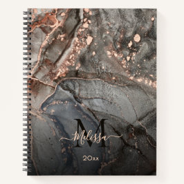 Rose Gold Gray Ink Marble Monogram  Notitieboek