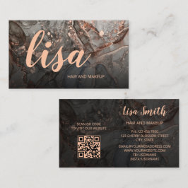 Rose Gold Gray Ink Marble Scan QR Code Business Ca Visitekaartje