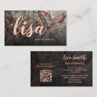 Rose Gold Gray Ink Marble Scan QR Code Business Ca Visitekaartje