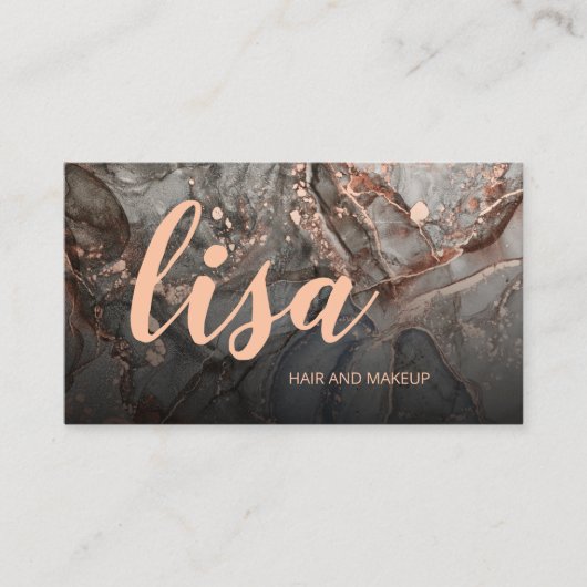 Rose Gold Gray Ink Marble Scan QR Code Business Ca Visitekaartje (Voorkant)