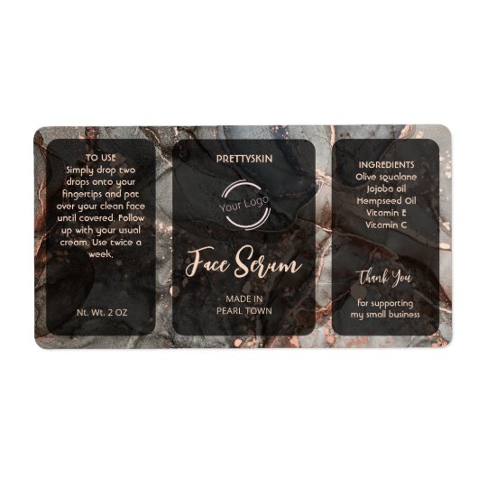 Rose Gold Grijze Glitter Serum Label (Voorkant)