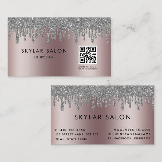Rose Gold Hair Salon Stylist QR code Visitekaartje (Voorkant / Achterkant)