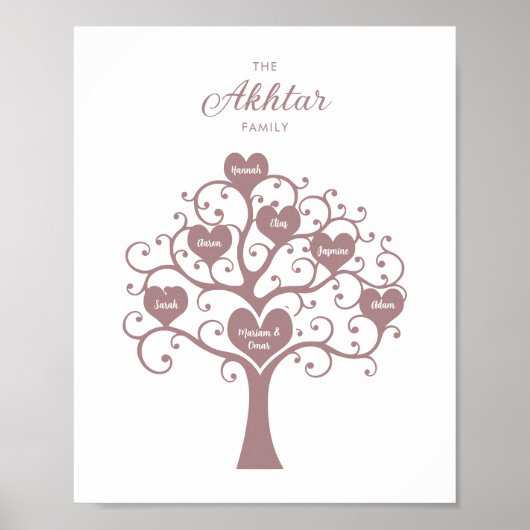 Rose Gold Hartjes Familiestamboom Poster (Voorkant)