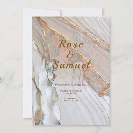 Rose Gold Ink Aesthetic Chic Wedding Invitation Kaart (Voorkant)