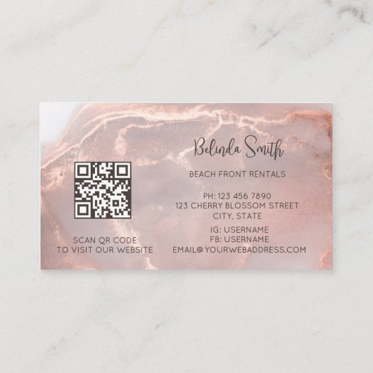 Rose Gold Ink Marble Black Initials Visitekaartje (Achterkant)