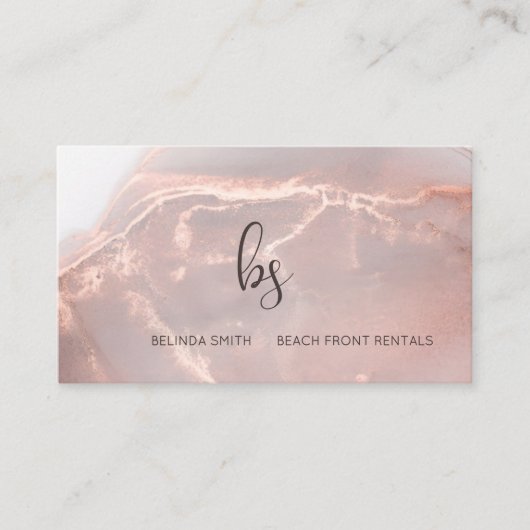 Rose Gold Ink Marble Black Initials Visitekaartje (Voorkant)