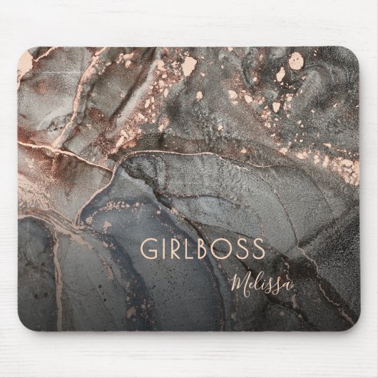 Rose Gold Ink Marble | Girlboss Name Muismat (Voorkant)
