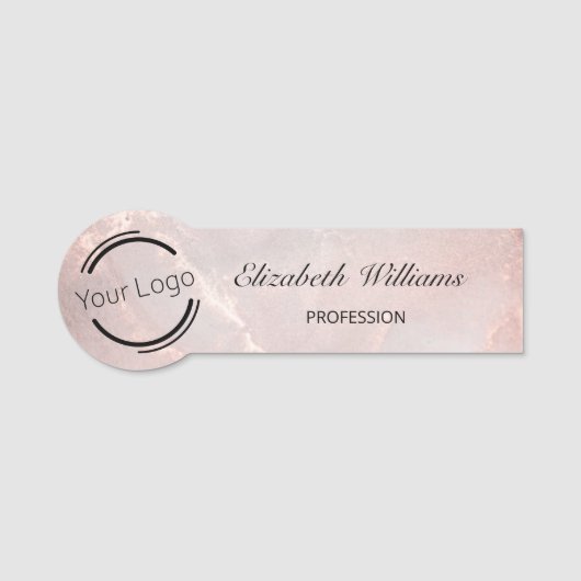 Rose Gold  Ink Marble | Logo  Naamplaatje (Voorkant)