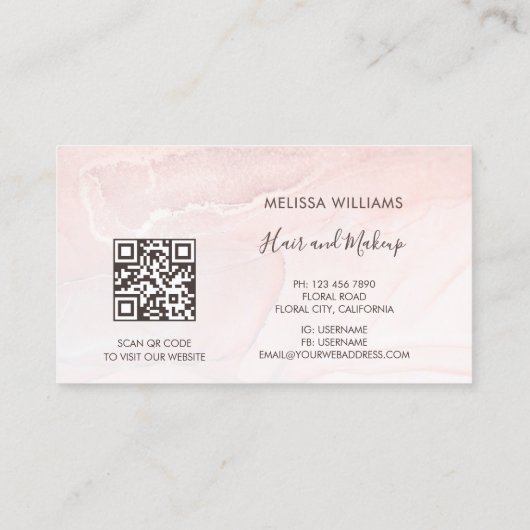 Rose Gold  Ink Marble | QR Code Visitekaartje (Achterkant)